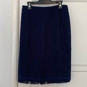 J. Crew Twill Weave Pencil Skirt with Frayed Hem in Navy